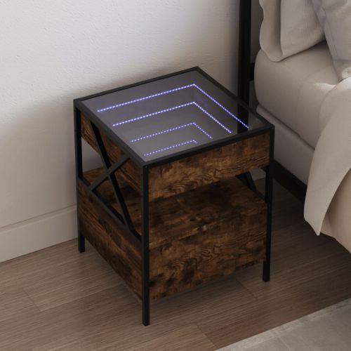 vidaXL Stolik nocny z LED Infinity, przydymiony dąb, 40x40x51 cm